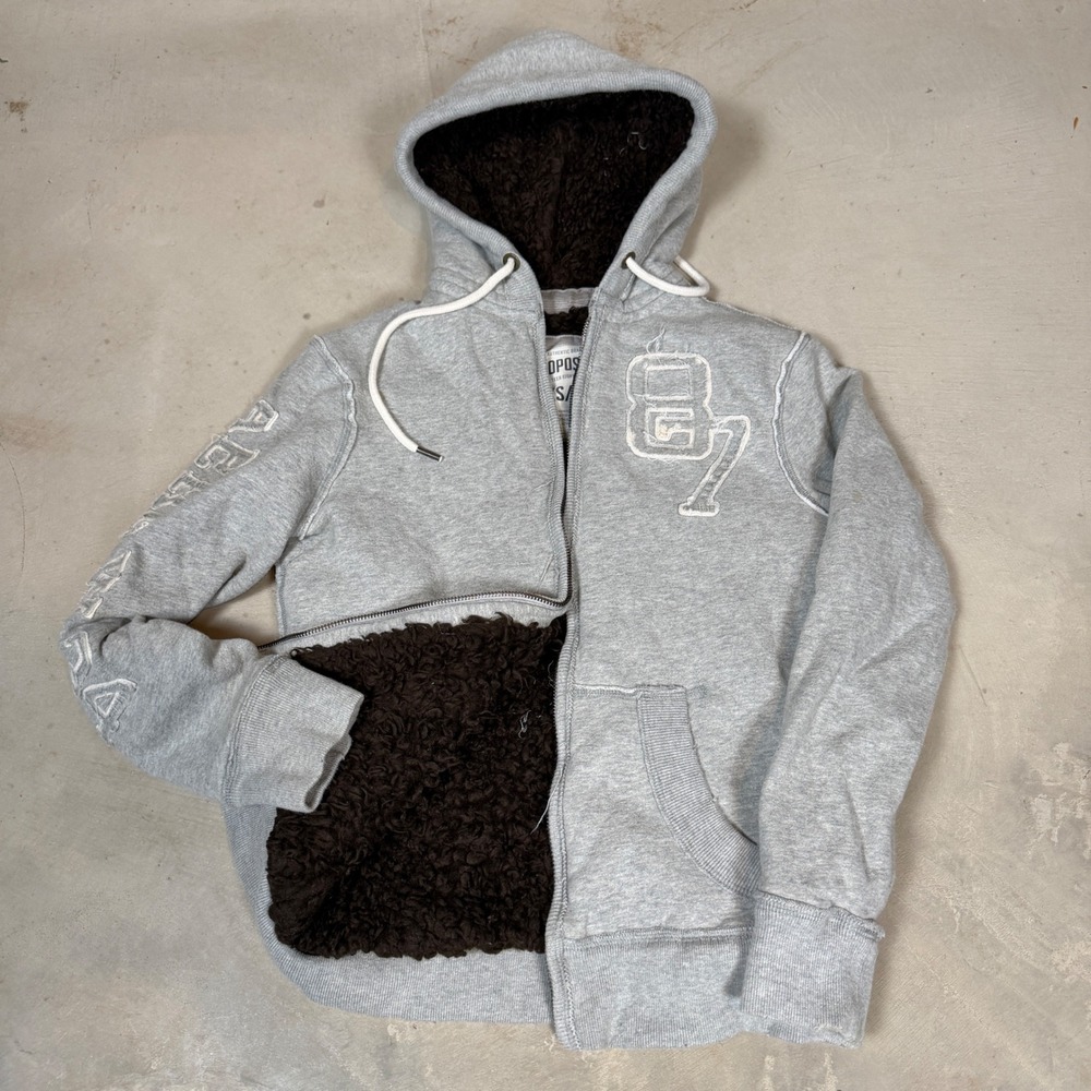 Aeropostale Womens XS Gray Sherpa Lined Zip Up Hoodie 87 Graphic Y2K Vintage